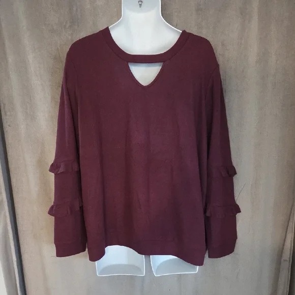 NWT Rafaella 3X Maroon Ruffle Sleeve Sweater - Picture 1 of 5